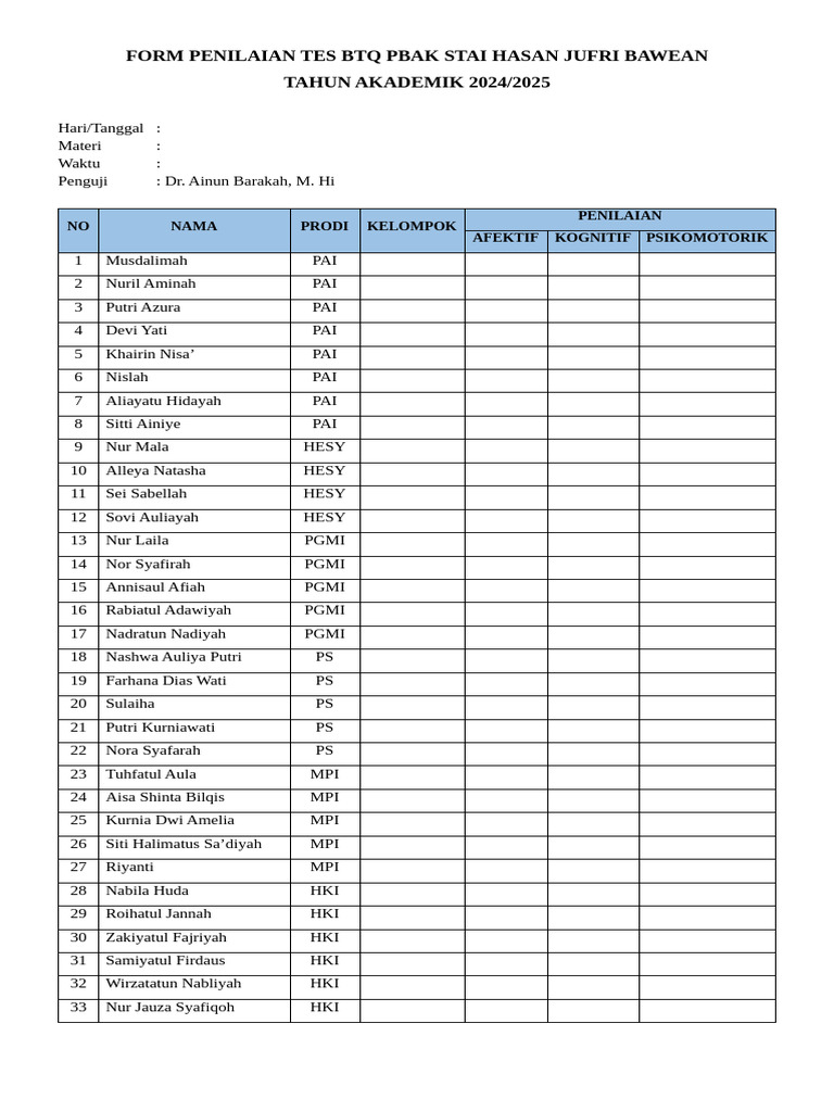 Tes BTQ Pbak 2024 | PDF