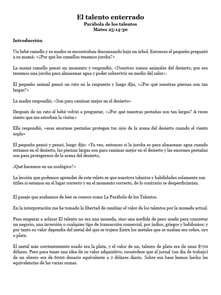 La Parábola del Talento Enterrado | PDF | Jesús | Religión y espiritualidad