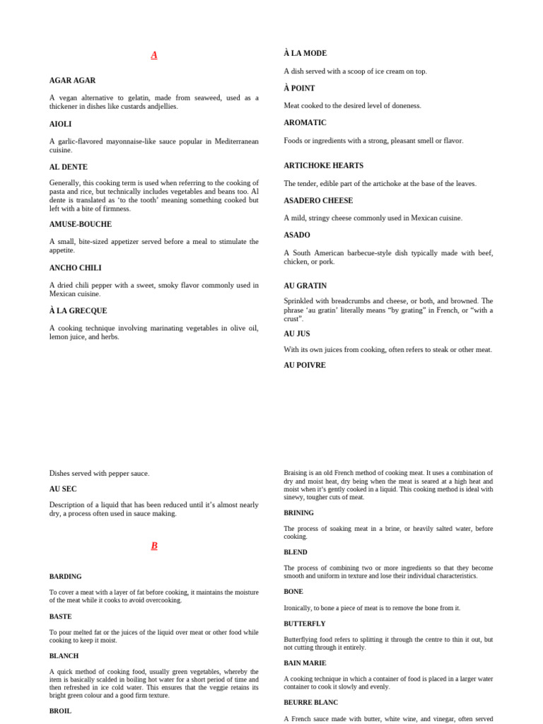 Culinary Terms Pdf