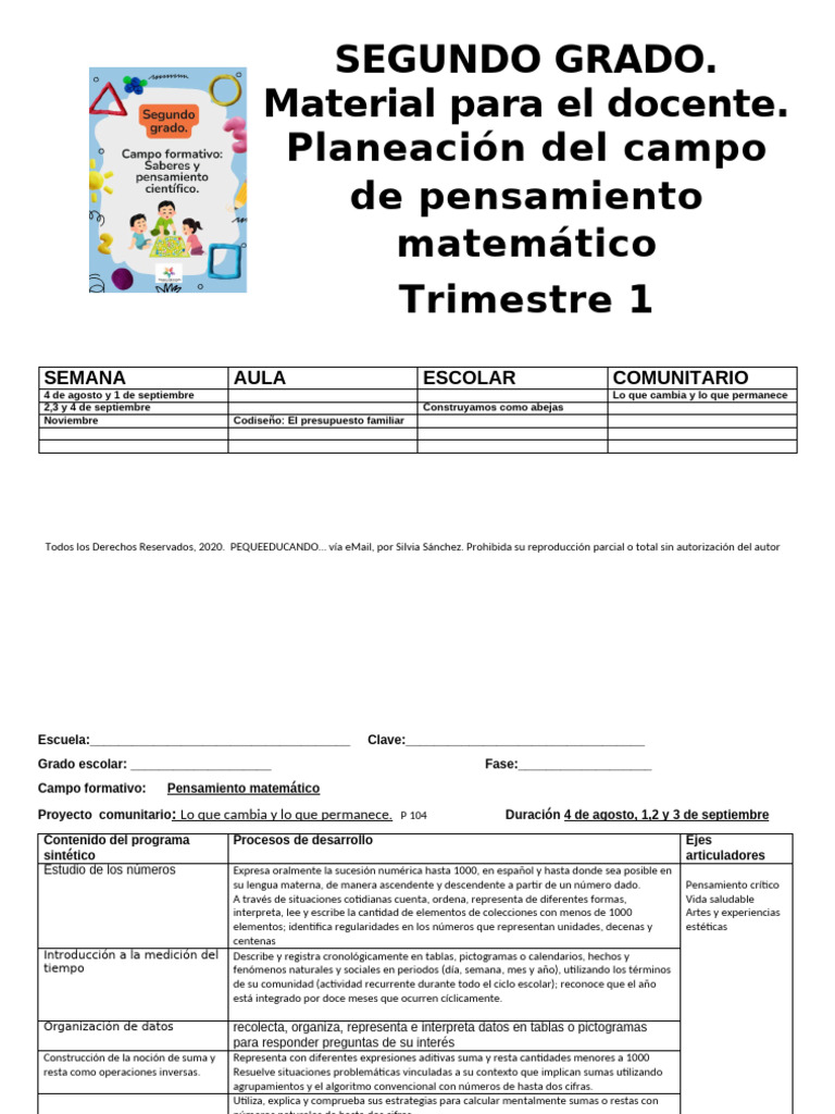 Planeación Matemática Segundo Grado | PDF | Pensamiento | Estudios de ...