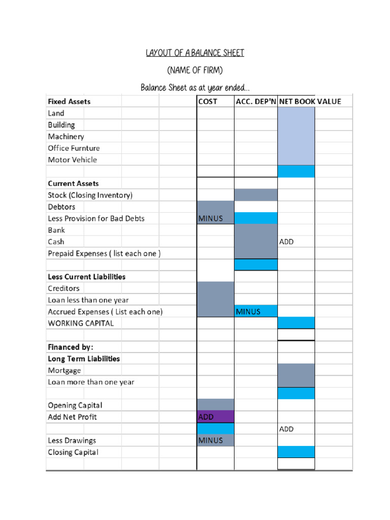 Layout of A Balance Sheet | PDF