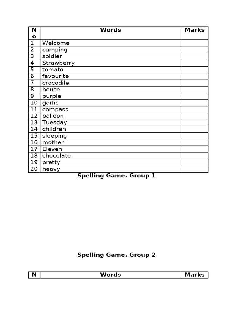 Spelling game pdf