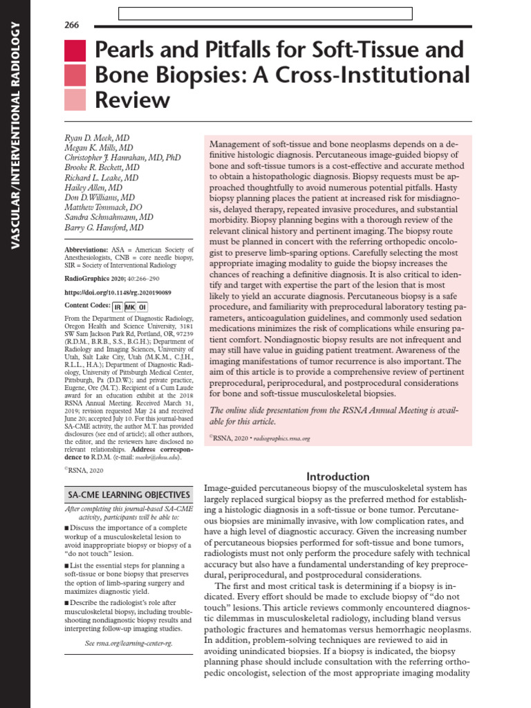 Pearls and Pitfalls For Soft-Tissue and Bone Biopsies | PDF | Biopsy ...