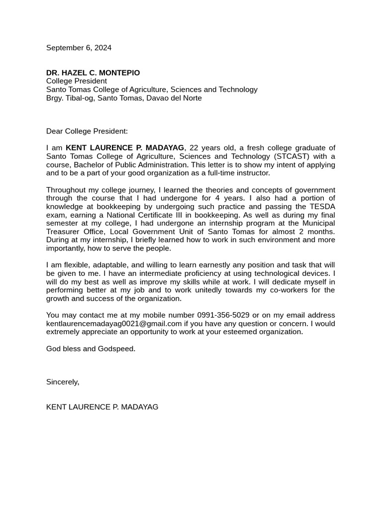 Application Letter For STCAST | PDF