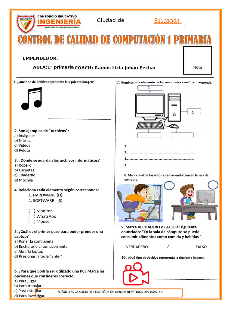 1ero de Primaria | PDF | Ingeniería Informática | Hardware de la ...