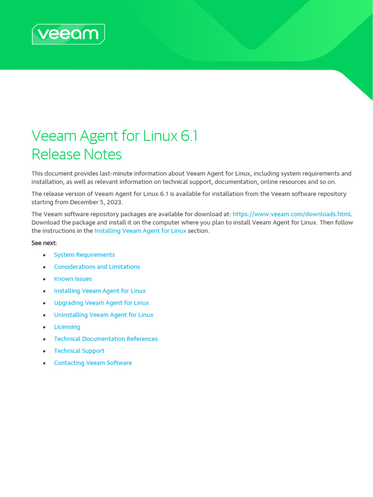 Veeam Agent Linux 6 1 Release Notes | PDF