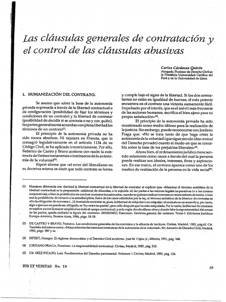 CÁRDENAS, Cláusulas Generales de Contratación y Cláusulas Abusivas | PDF