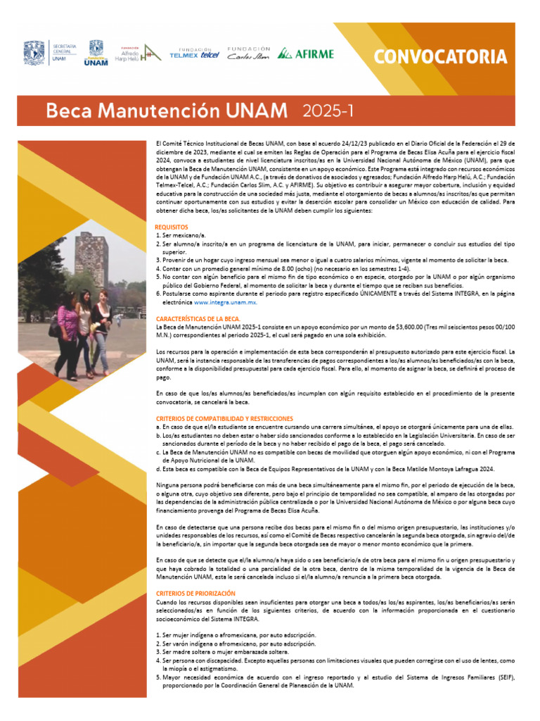 Convocatoria Beca Manutencion Unam 2025 1 | PDF | México | Finanzas y ...