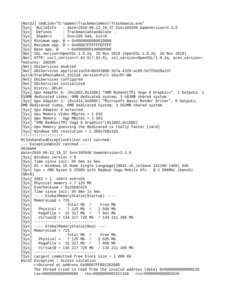 Trackmania Next Win32 Error Log | PDF | Graphics Processing Unit ...