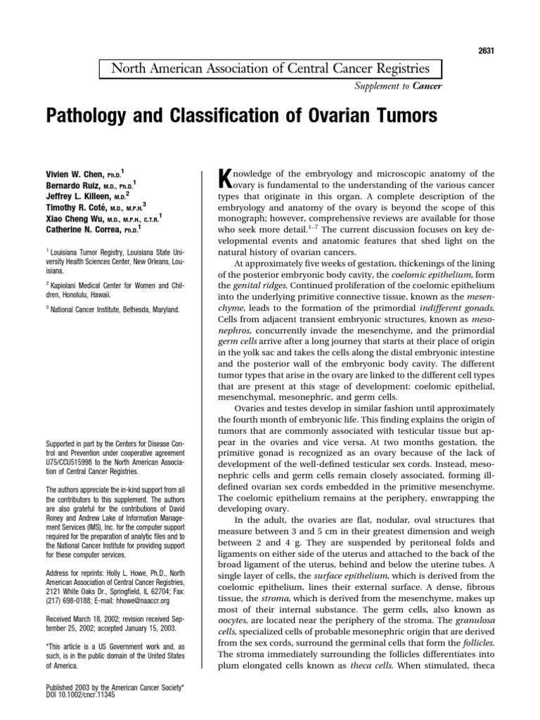 Pathology and Classification of Ovarian Tumors | PDF