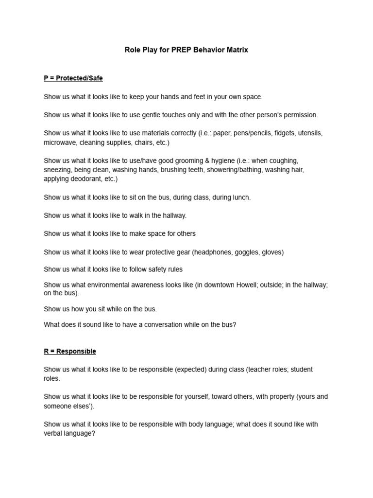 Role Play For PREP Behavior Matrix | PDF