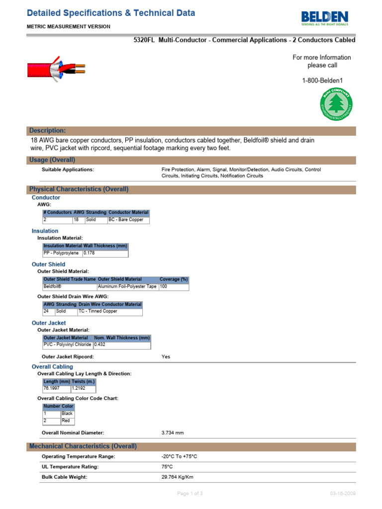 Technical Datasheet 5320FL Full (Metric) | PDF | Electrical Conductor ...