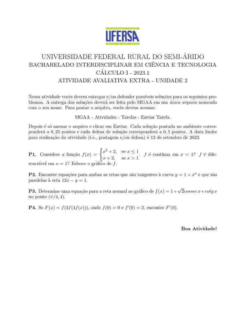 Atividade Avaliativa Extra - Unidade 2 | PDF