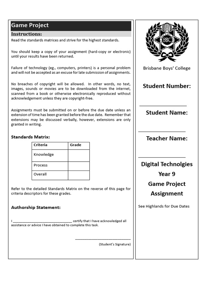 T2 09DT Game Project Assignment | PDF