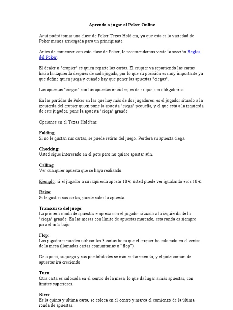 Reglas Poker Texas Hold Em Poker