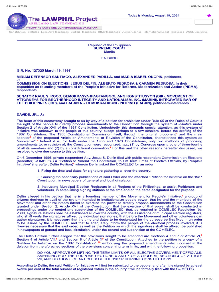 Defensor-Santiago VS Comelec | PDF