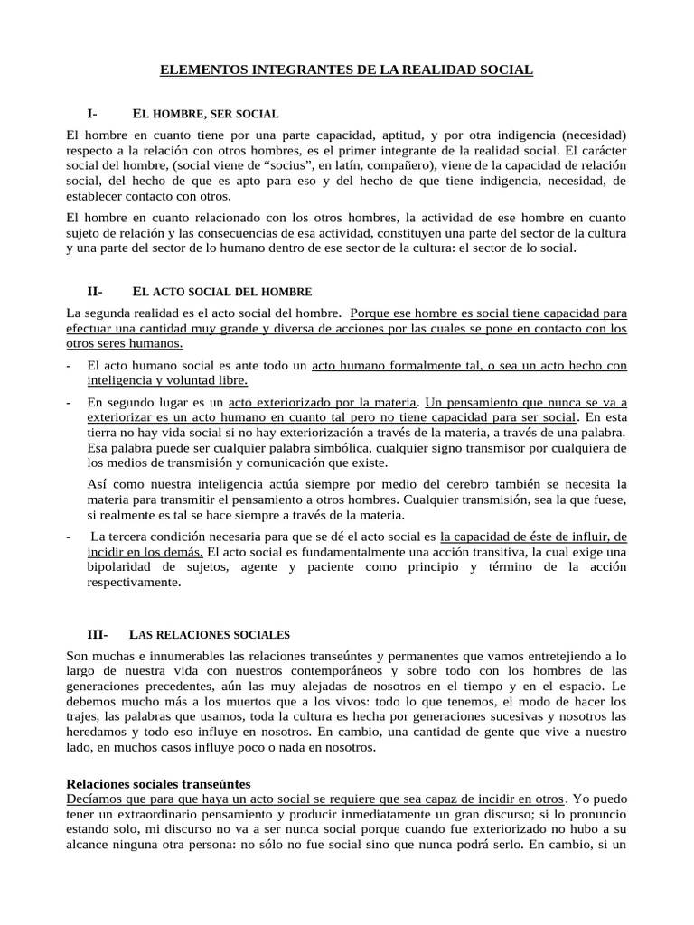 Elementos Integrantes de La Realidad Social 1 | PDF