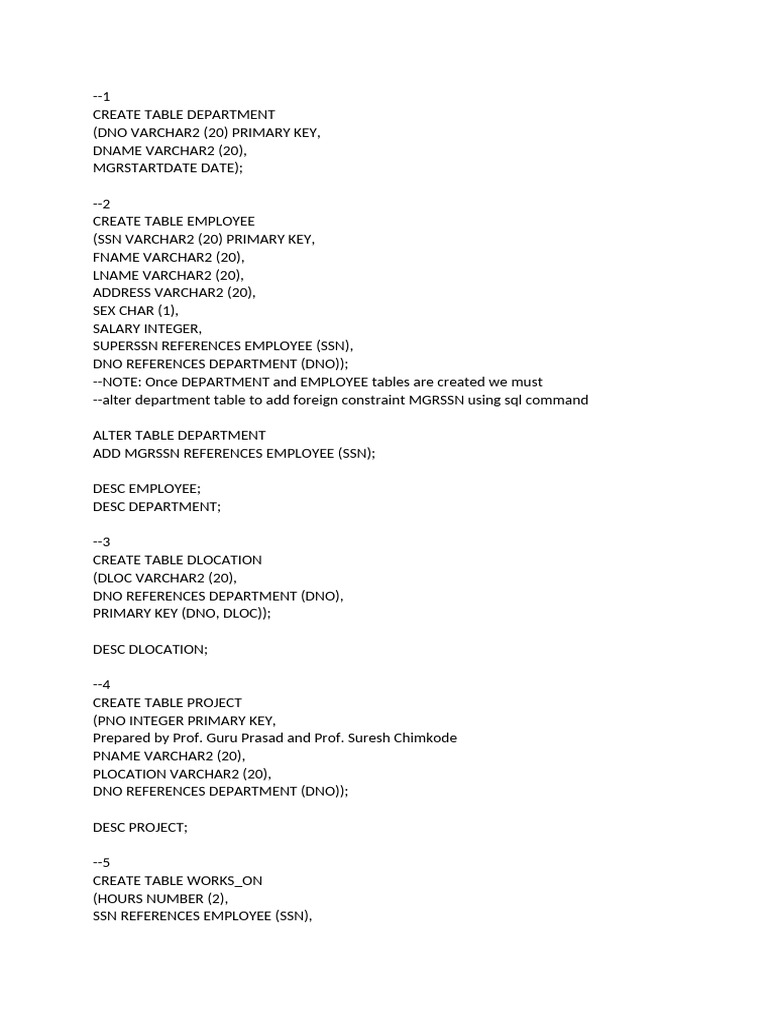 SQL Basic Queries - DDL | PDF