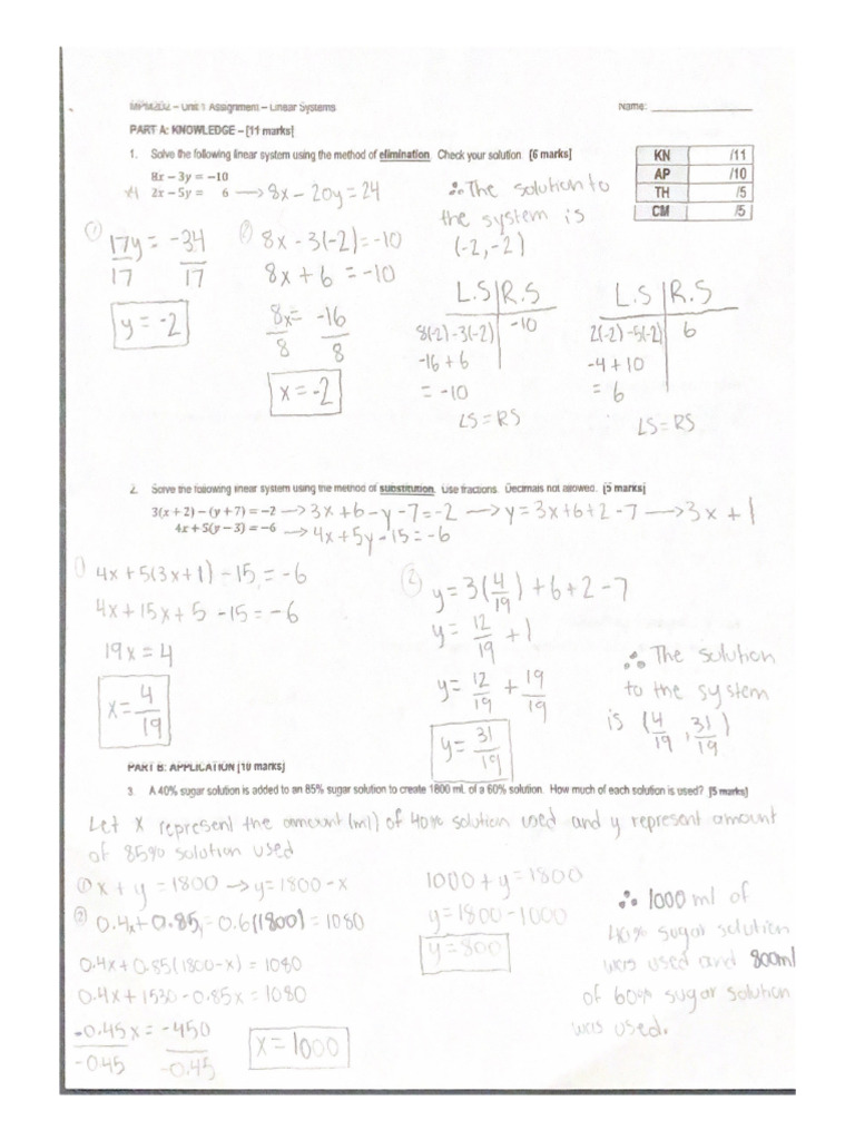 Solve the following linear system using the method of elimination ...