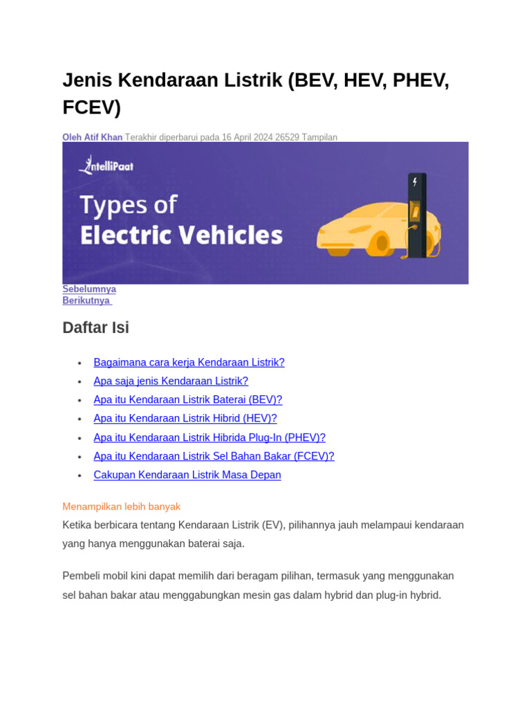 Jenis Kendaraan Listrik | PDF