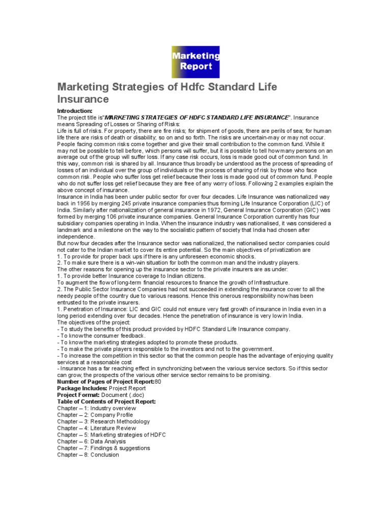 Marketing Strategies of HDFC Standard Life Insurance PDF Insurance