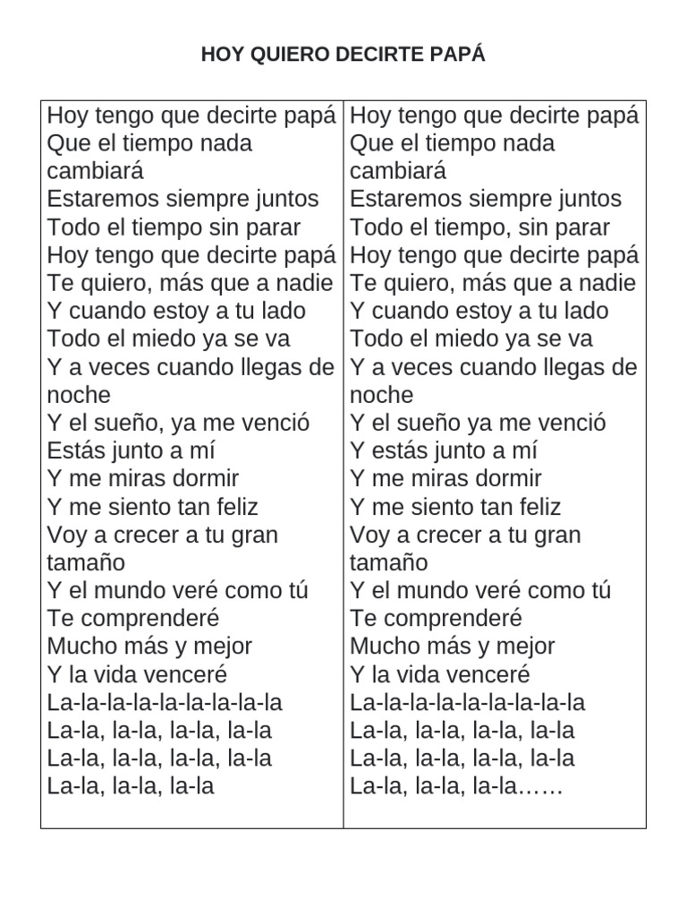 Letra Cancionj Hoy Quiero Decirte Papá | PDF