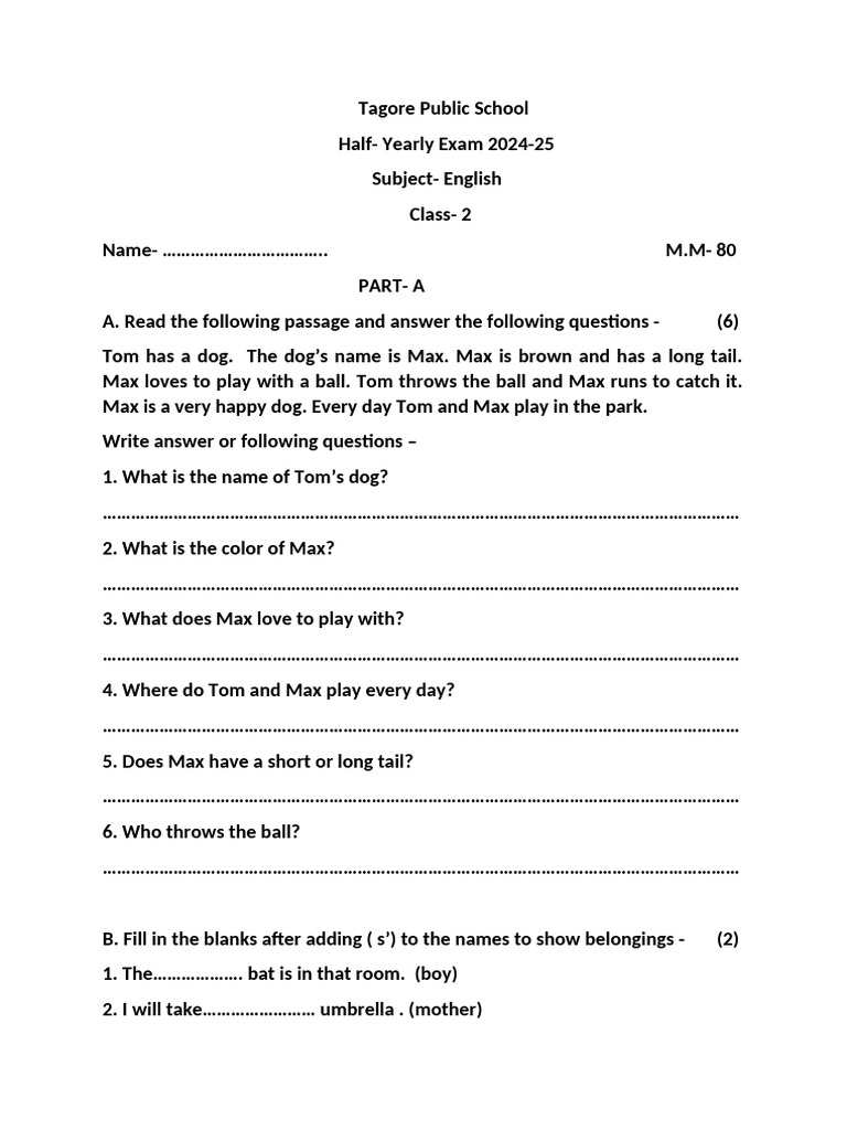 Class 2 English | PDF
