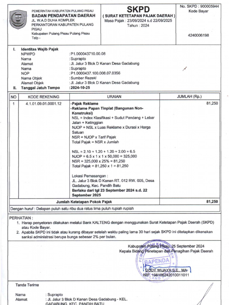 SKPD - PJK Reklame Pak Suprapto | PDF