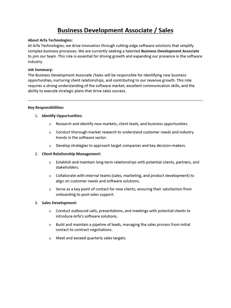 Business Development Associate Sales | PDF