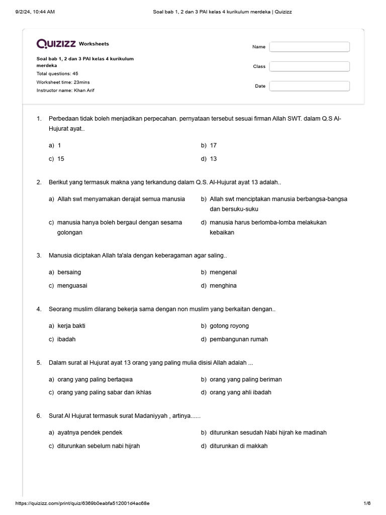 soal-bab-1-2-dan-3-pai-kelas-4-kurikulum-merdeka-quizizz-pdf