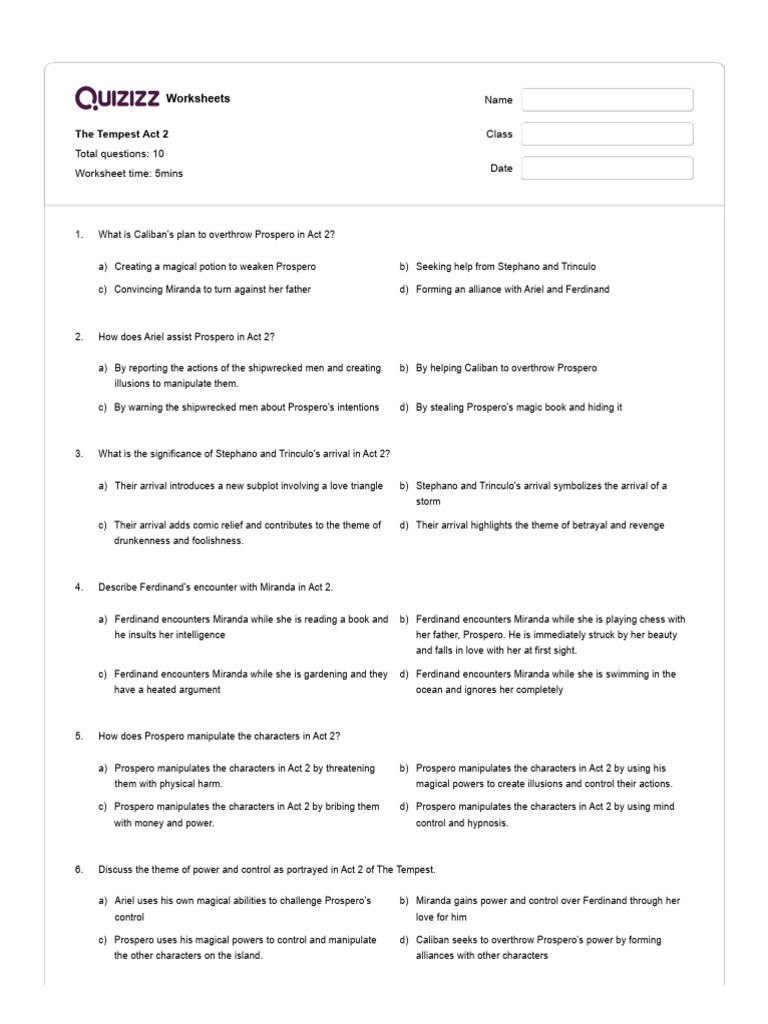 The Tempest Act 2 _ Quizizz | PDF