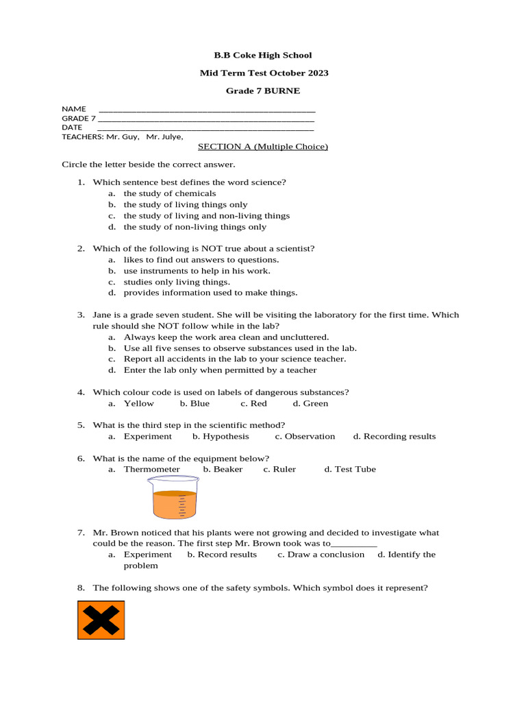 Grade 7 Mid - Term Examinatin | PDF