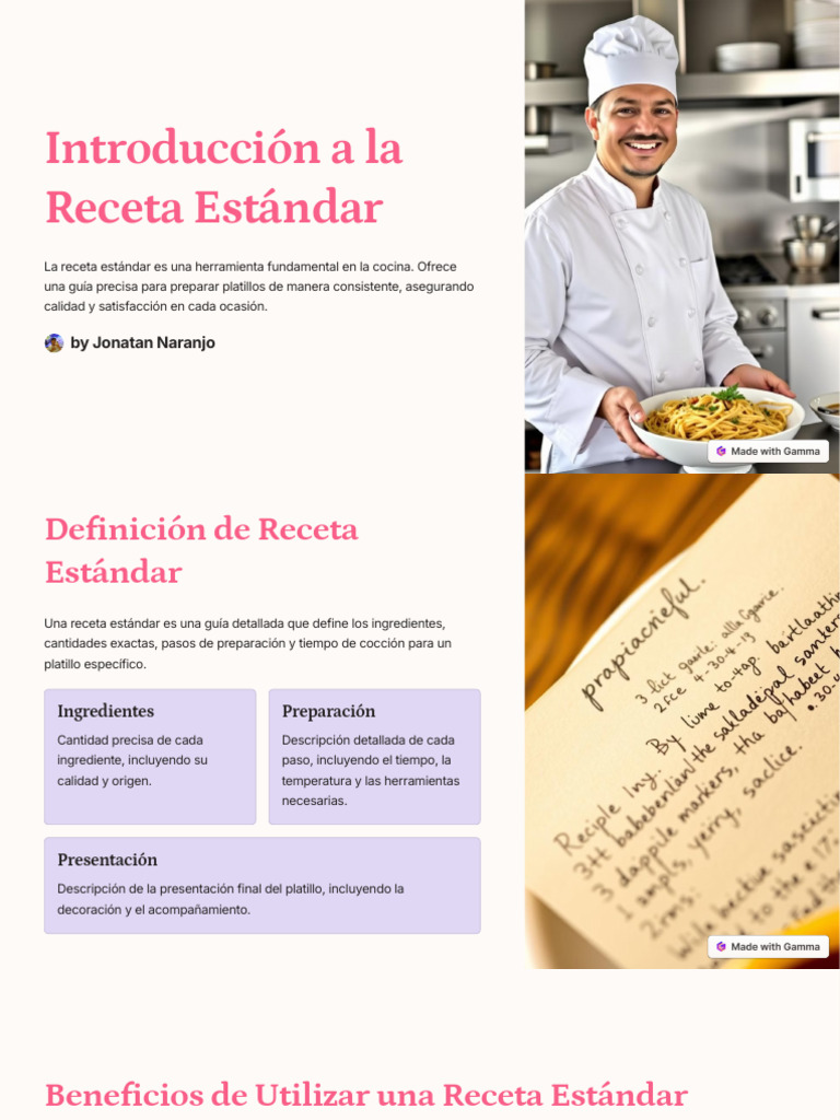 Guía de Receta Estándar en Cocina | PDF | Receta | Artes culinarias