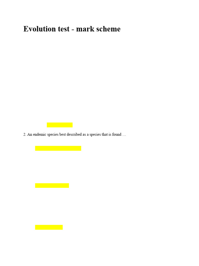 05 Evolution and Biodiversity Test Markscheme | PDF