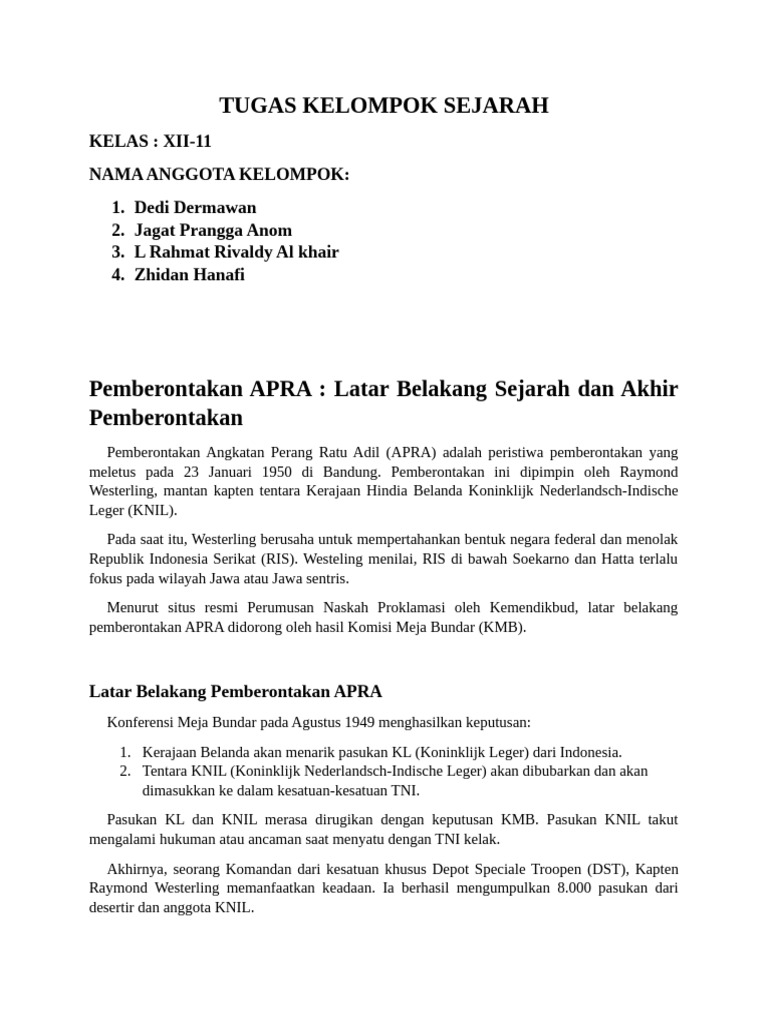 Pemberontakan Apra Sejarah Dan Dampak Pdf