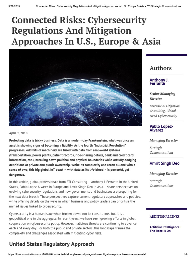 Connected Risks-Cybersecurity Regulations and Mitigation Approaches in ...