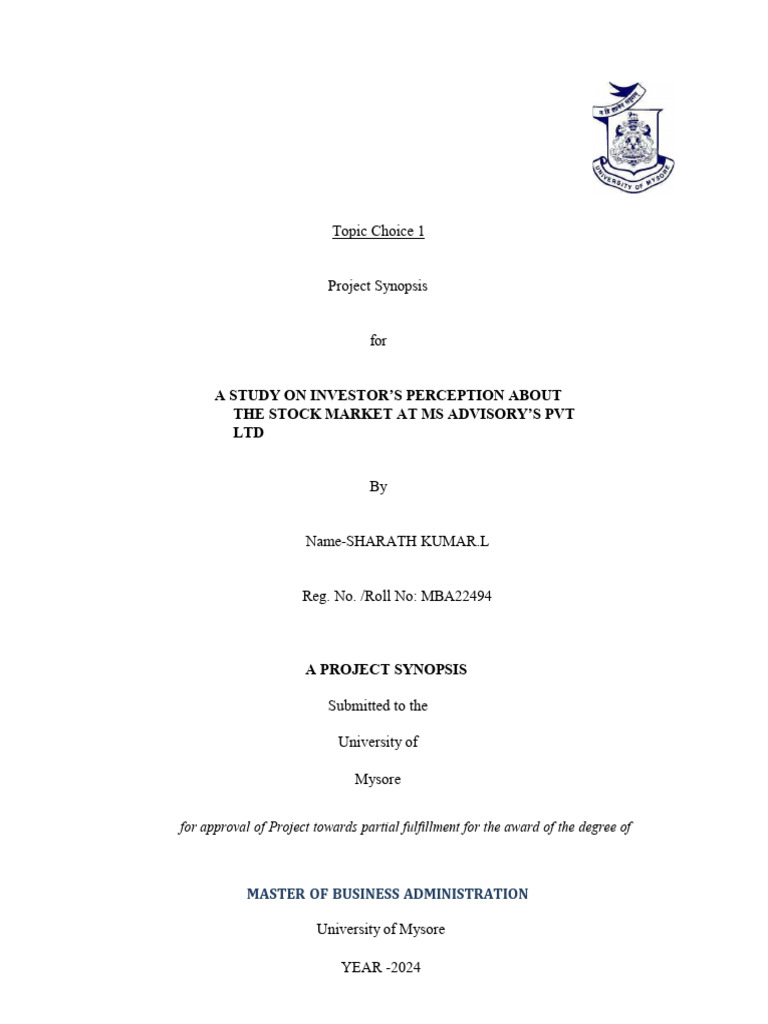 Project-Sample-Synopsis-Uom A Study On Investor's Perception About The ...