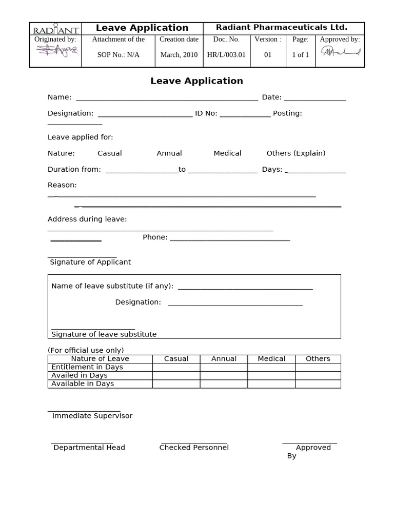 Leave Form 1 - Copy. Chuti Application | PDF