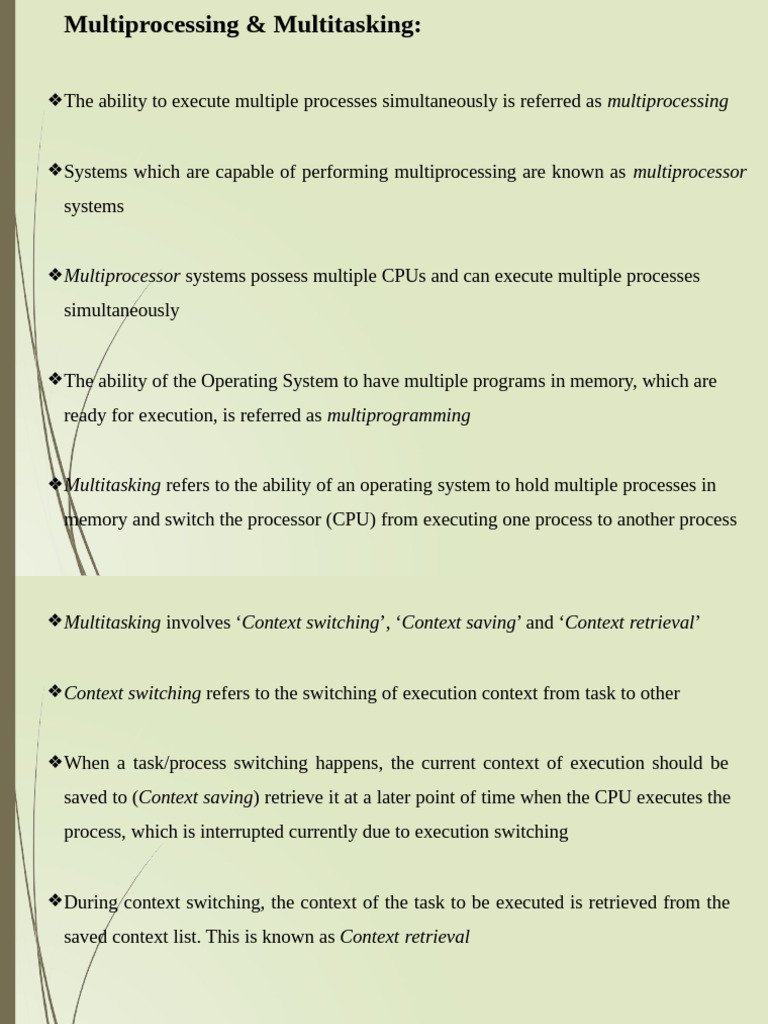 Unit 2-Multiprocessing and Multitasking | PDF