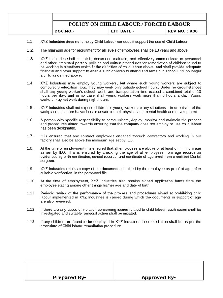 Child Labour Policy | PDF | Employment | Business