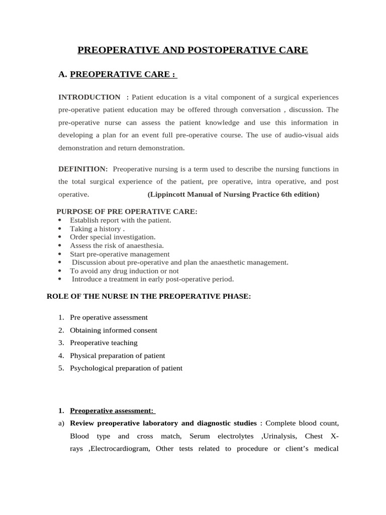 Preoperative and Postoperative Care | PDF