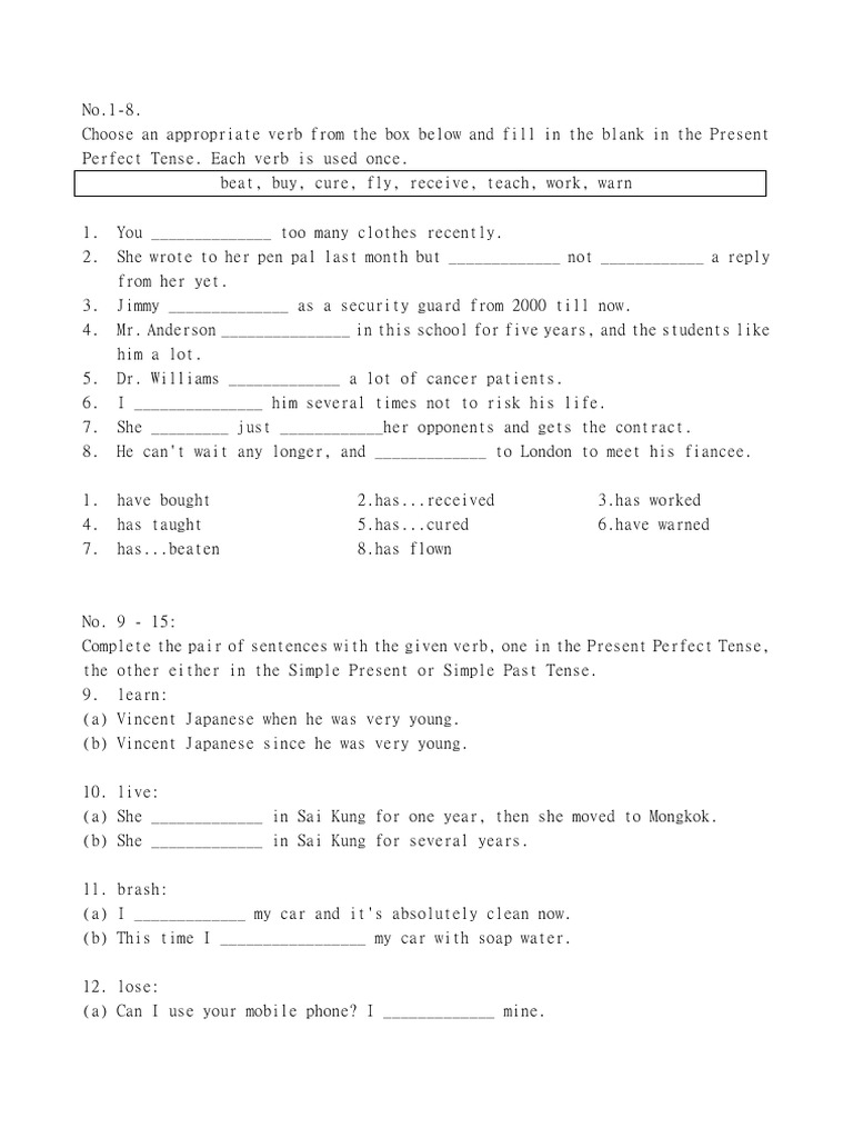 Present-Perfect-Tense Recap Ws | PDF | Foreign Language Studies | Art