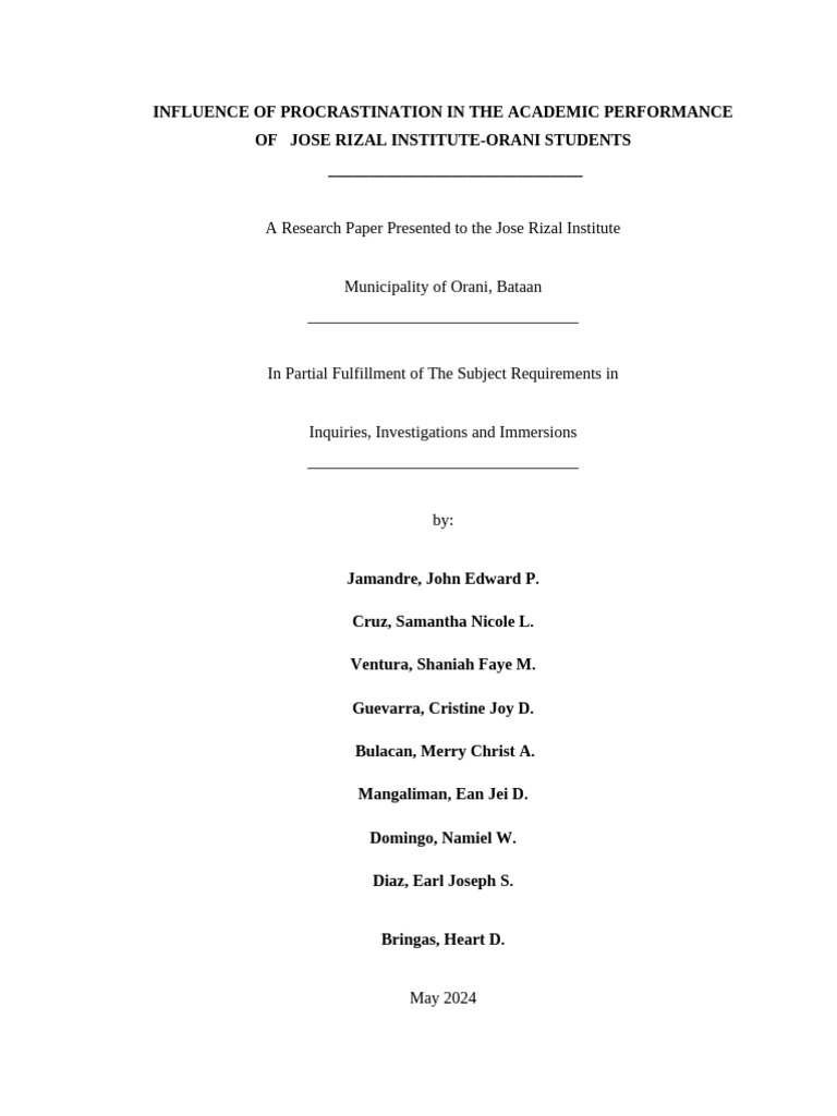 12humss-Influence of Procrastination in The Academic Performance of ...