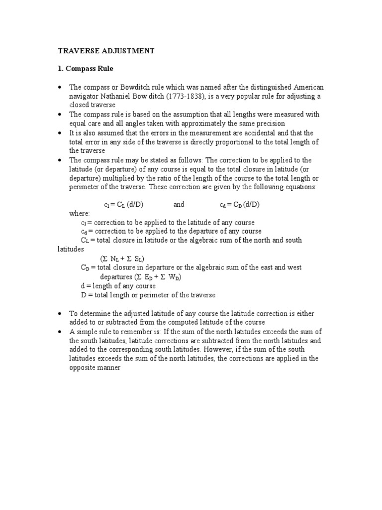 Compass and Transit Rule Adjustments | PDF | Summation | Latitude