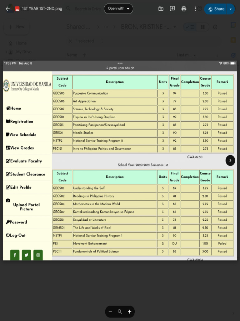 Bron, Kristine - Ss Grades Portal - Google Drive | PDF