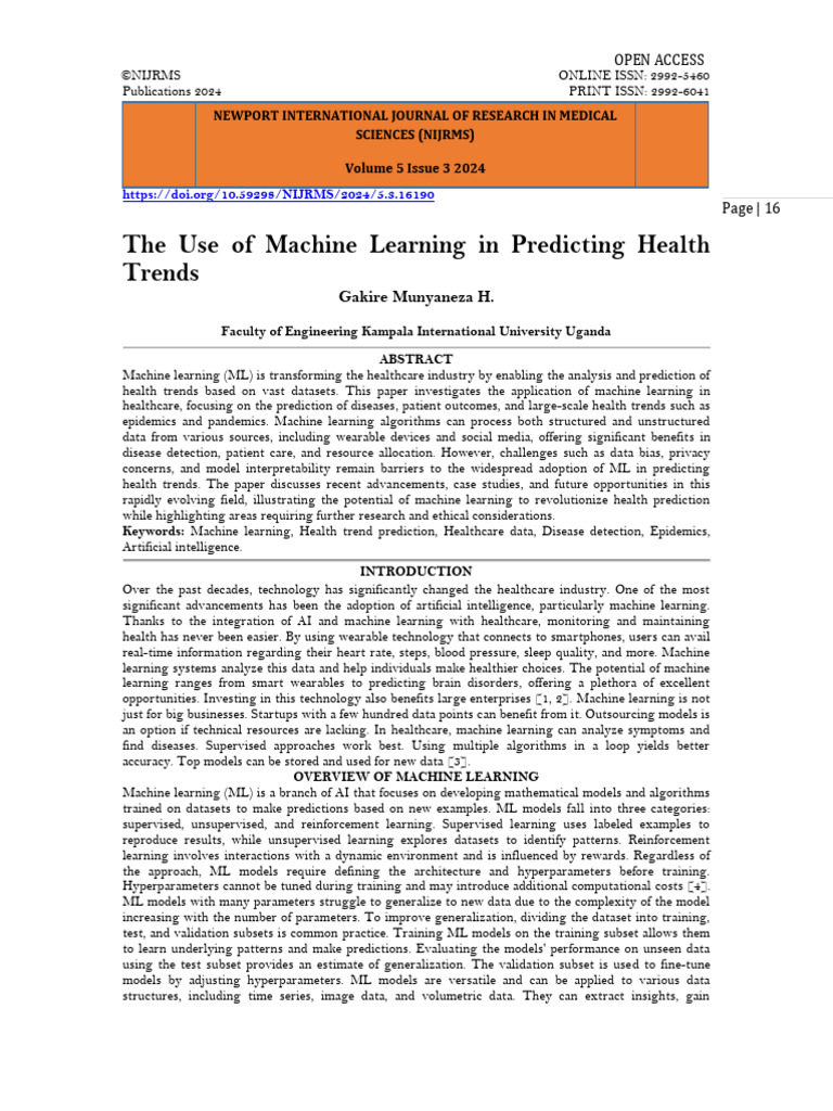 The Use of Machine Learning in Predicting Health Trends (WWW - Kiu.ac ...
