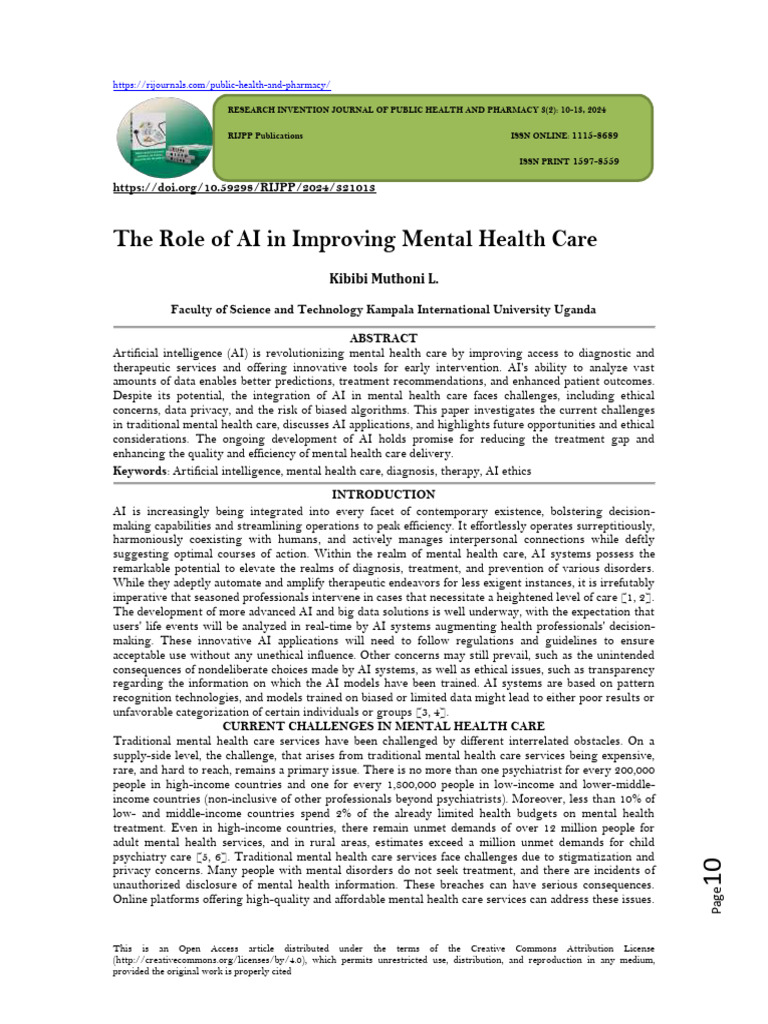 AI's Impact on Mental Health Care | PDF | Mental Health | Artificial ...