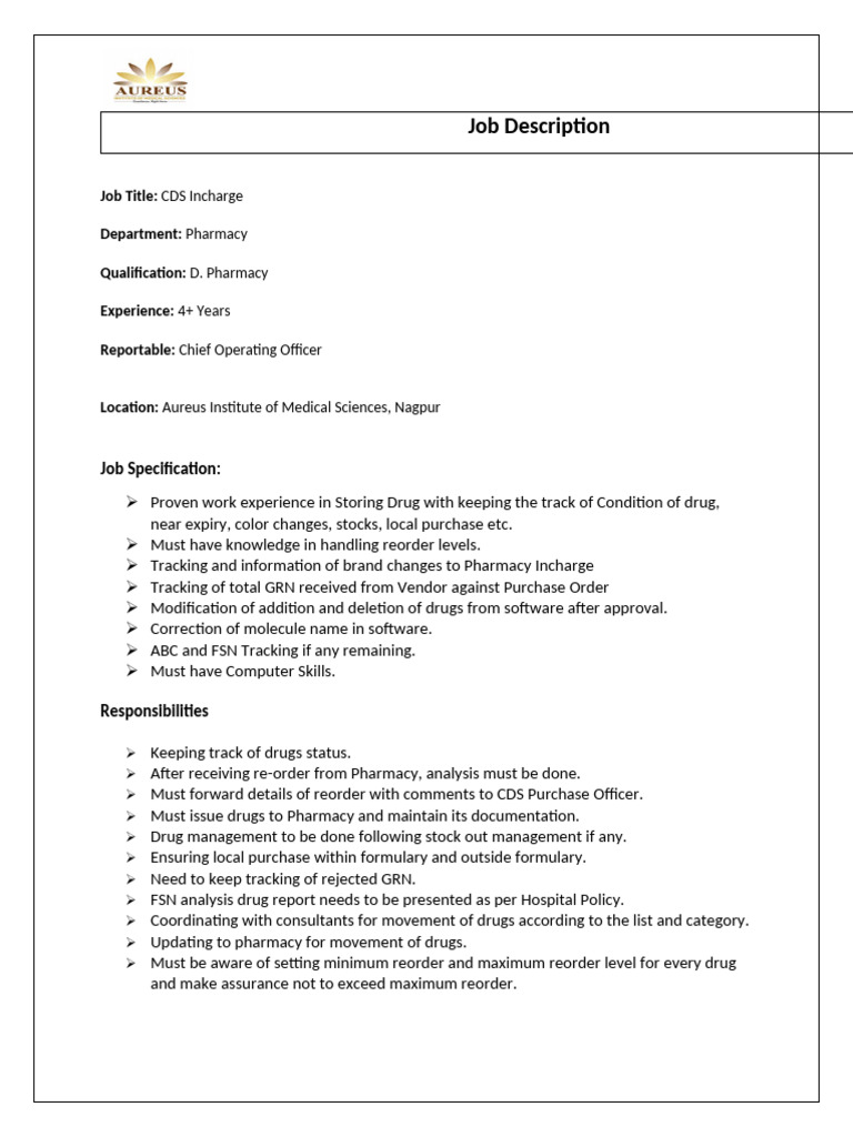 CDS Incharge | PDF