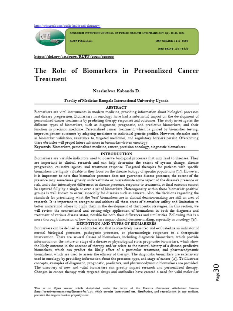 The Role of Biomarkers in Personalized Cancer Treatment (WWW - Kiu.ac ...