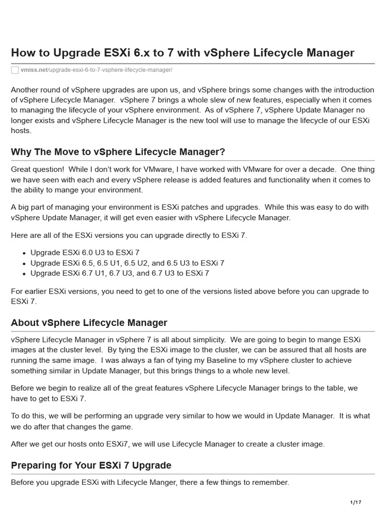 How To Upgrade ESXi 6x To 7 With Vsphere Lifecycle Manager | PDF